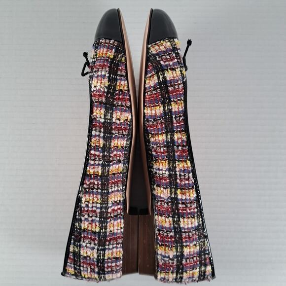 J Crew Cap Toe Ballet Flats Womens 8 Black Patent Multicolor Sparkle Tweed Shoes - Picture 13 of 14